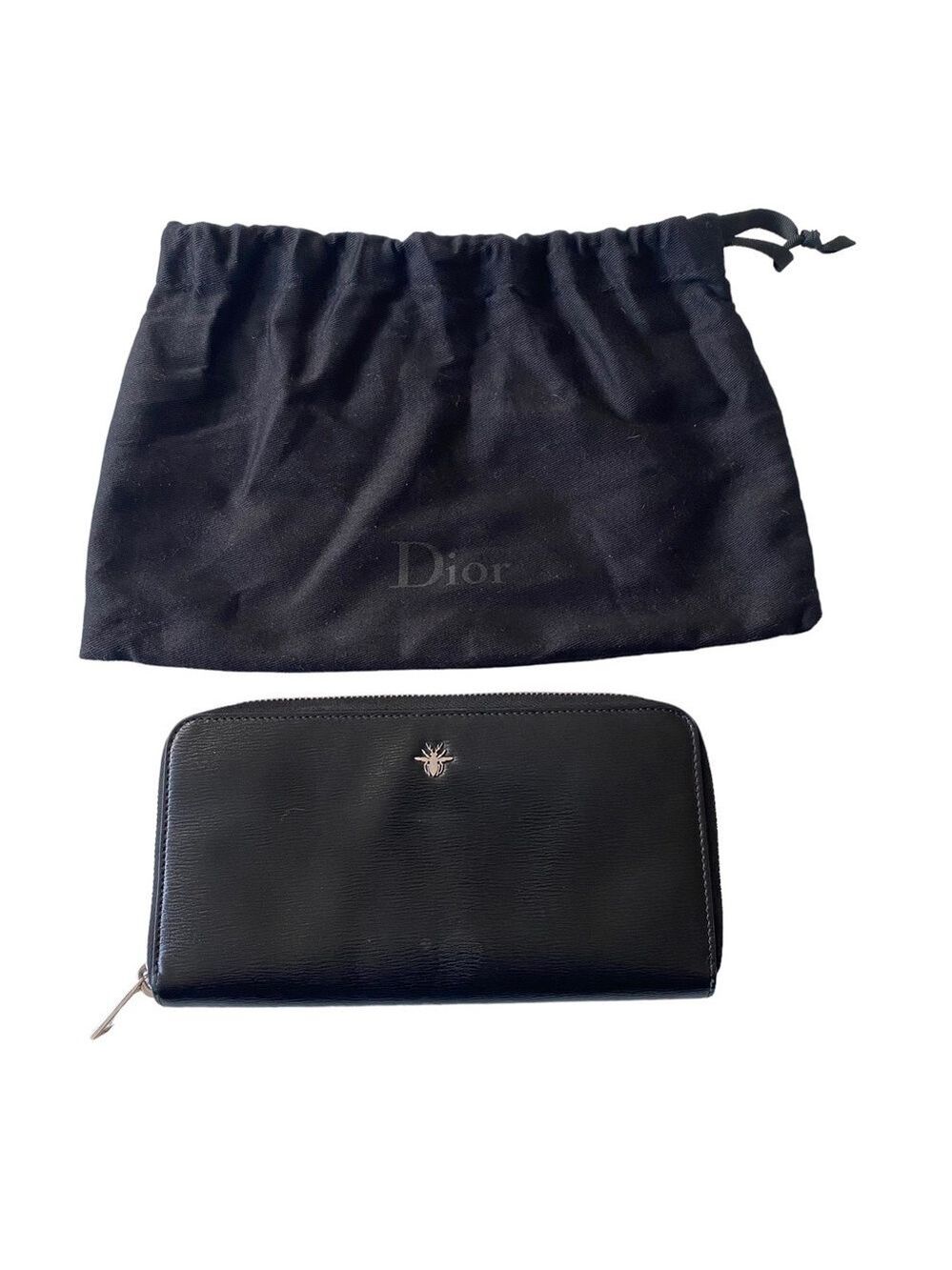 Dior Homme Black Textured Calfskin Leather Wallet with Bee Signature Logo